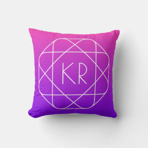 Cool Geometric Monogram   Magenta Purple Violet Cushion