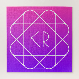 Cool Geometric Monogram Magenta Purple Violet Jigsaw Puzzle