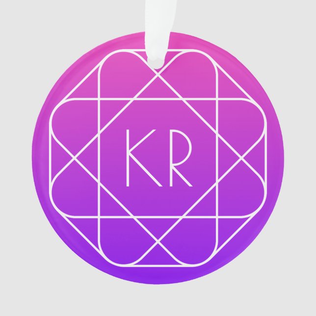 Cool Geometric Monogram | Magenta Purple Violet Ornament (Front)