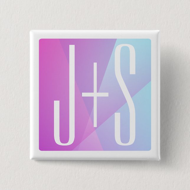 Cool Geometric Pink & Purple | Couples Initials 15 Cm Square Badge (Front)