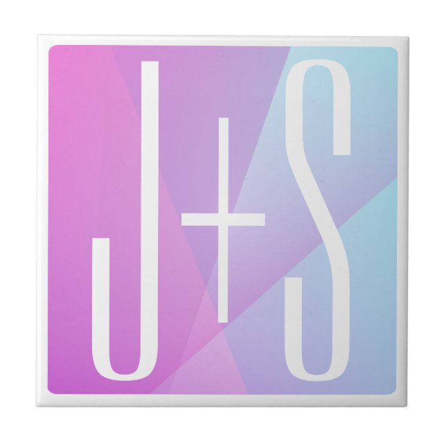Cool Geometric Pink & Purple | Couples Initials Ceramic Tile (Front)