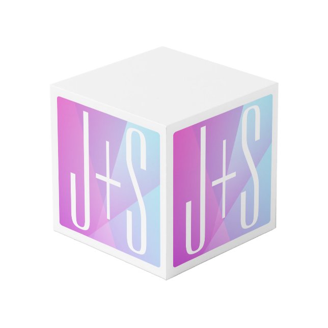 Cool Geometric Pink & Purple | Couples Initials Cube (Front Angled)