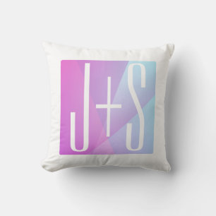 Cool Geometric Pink & Purple Couples Initials Cushion