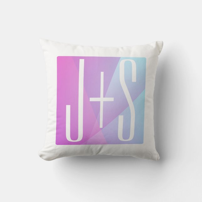 Cool Geometric Pink & Purple | Couples Initials Cushion (Front)