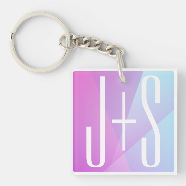 Cool Geometric Pink & Purple | Couples Initials Key Ring (Front)