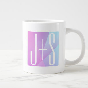 Cool Geometric Pink & Purple Couples Initials Large Coffee Mug