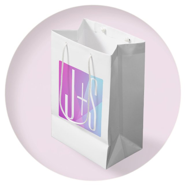 Cool Geometric Pink & Purple | Couples Initials Medium Gift Bag (Creator Uploaded)