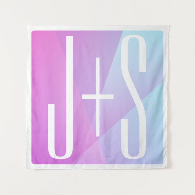 Cool Geometric Pink & Purple | Couples Initials Tapestry (Front)