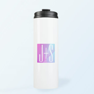 Cool Geometric Pink & Purple   Couples Initials Thermal Tumbler