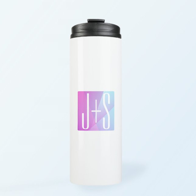 Cool Geometric Pink & Purple | Couples Initials Thermal Tumbler (Creator Uploaded)