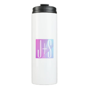 Cool Geometric Pink & Purple Couples Initials Thermal Tumbler