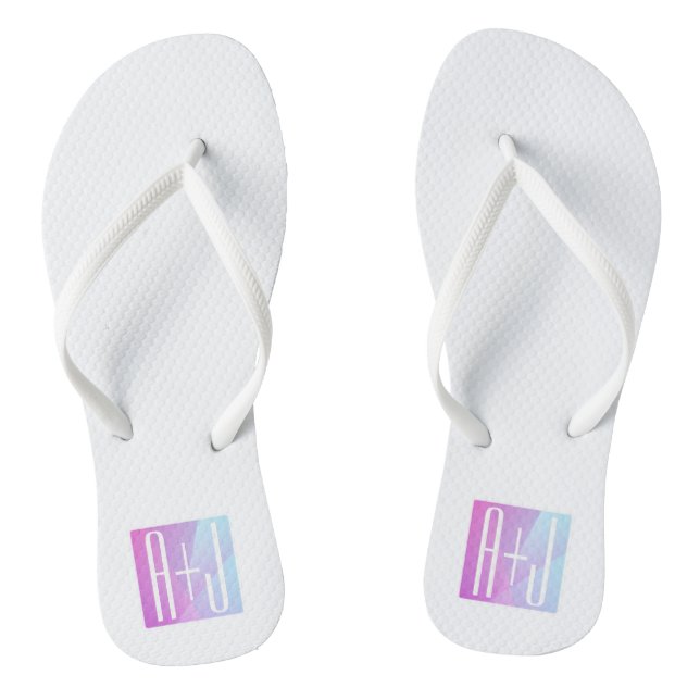 Cool Geometric Pink & Purple | Couples Initials Thongs (Footbed)