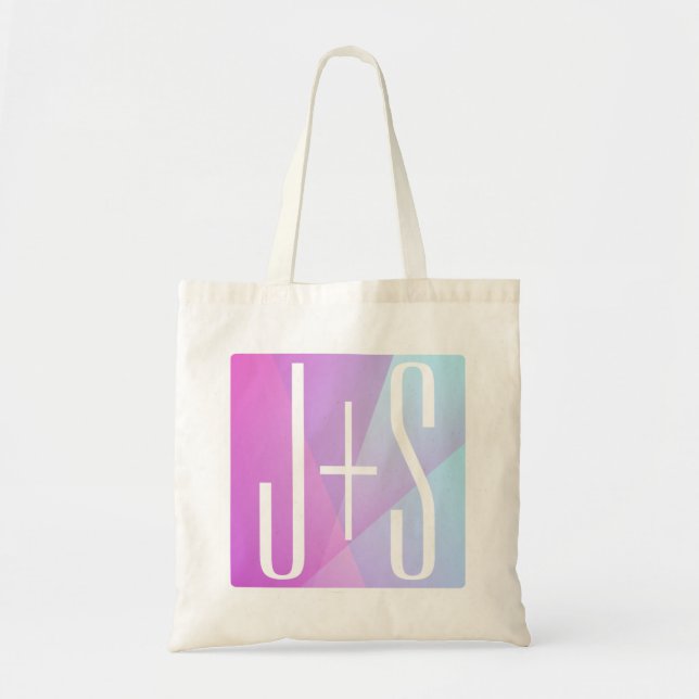 Cool Geometric Pink & Purple | Couples Initials Tote Bag (Front)