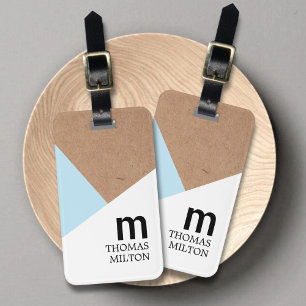 Cool Geometric Printed Kraft White Blue Luggage Tag