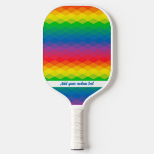 Cool Geometric Rainbow Pattern Custom Text Name Pickleball Paddle