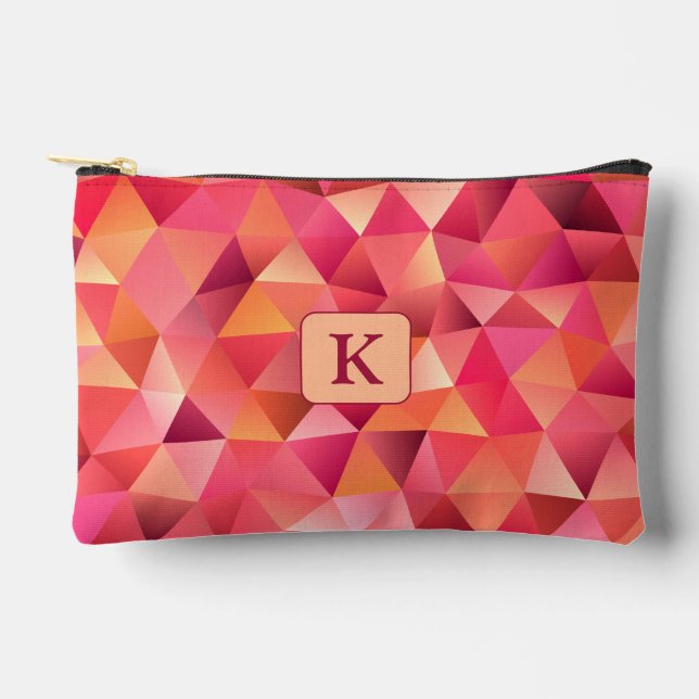 Cool Geometric Red Orange Pink Monogram Accessory Pouch (Front)