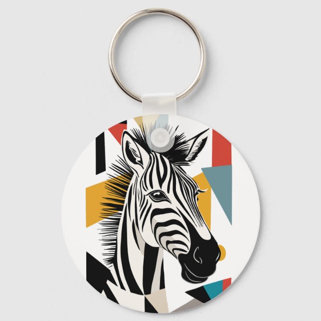 Cool Geometric Zebra African Wildlife Key Ring (Front)