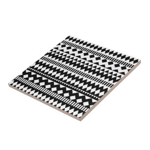 Cool Geometry Black White Aztec Tribal Pattern Ceramic Tile