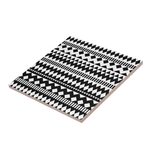 Cool Geometry Black White Aztec Tribal Pattern Ceramic Tile (Side)