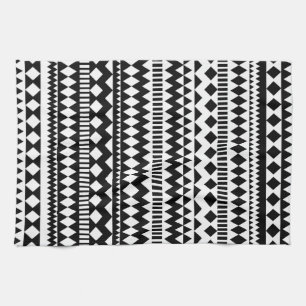Cool Geometry Black White Aztec Tribal Pattern Tea Towel