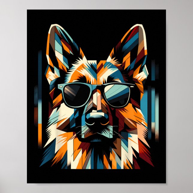 Cool German Shepherd Dog Cubism Art Style Christma Poster (Front)