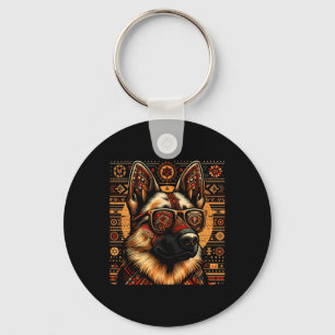 Cool German Shepherd Dog Ethnic Art Style Christma Key Ring