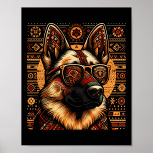 Cool German Shepherd Dog Ethnic Art Style Christma Poster