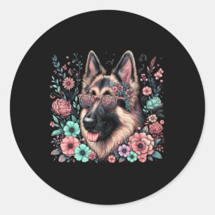 Cool German Shepherd Dog Floral Art Style Christma Classic Round Sticker