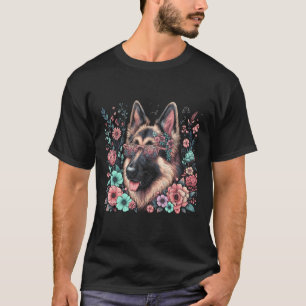 Cool German Shepherd Dog Floral Art Style Christma T-Shirt