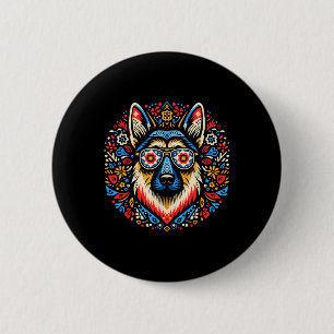 Cool German Shepherd Dog Folk Art Style Christmas 6 Cm Round Badge
