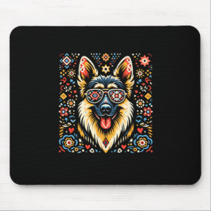 Cool German Shepherd Dog Folk Art Style Christmas Mouse Pad