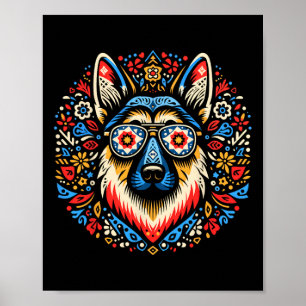Cool German Shepherd Dog Folk Art Style Christmas Poster