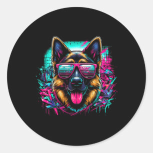 Cool German Shepherd Dog Graffiti Art Style Christ Classic Round Sticker