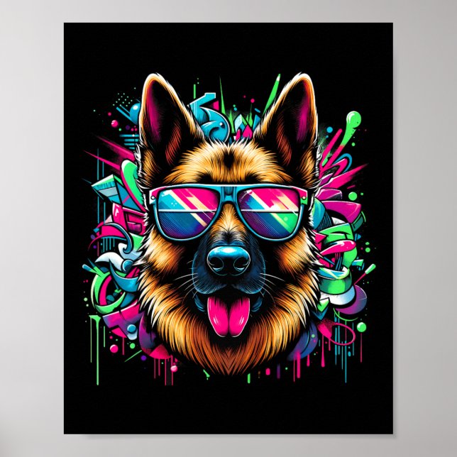 Cool German Shepherd Dog Graffiti Art Style Christ Poster (Front)