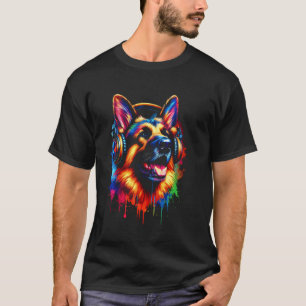 Cool German Shepherd Dog Headphone Music Art Chris T-Shirt