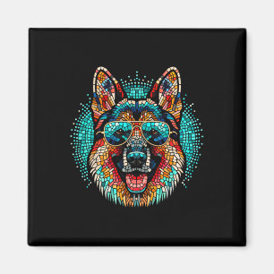Cool German Shepherd Dog Mosaic Art Style Christma Magnet