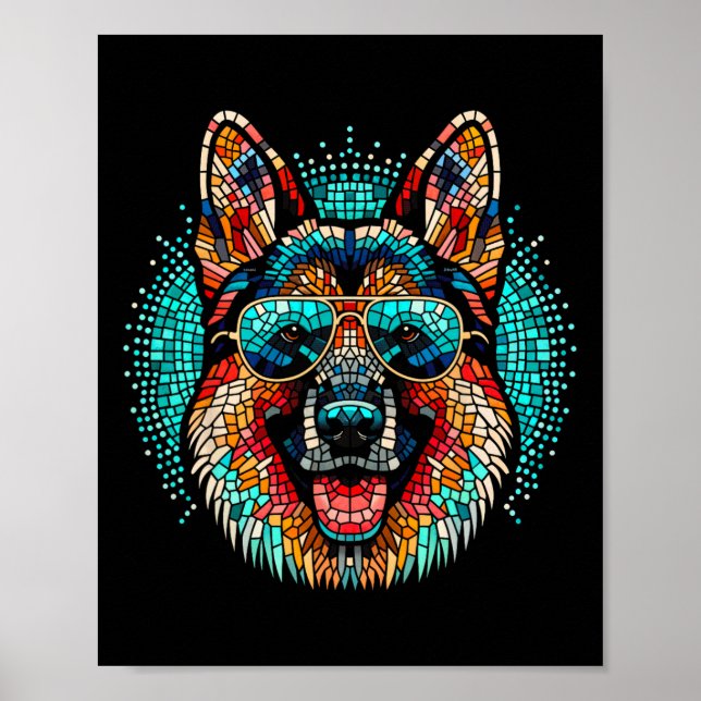 Cool German Shepherd Dog Mosaic Art Style Christma Poster (Front)