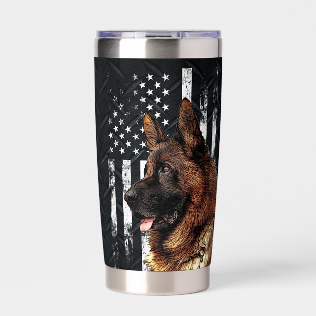 Cool German Shepherd Dog Pet American Flag Insulated Tumbler (Front)