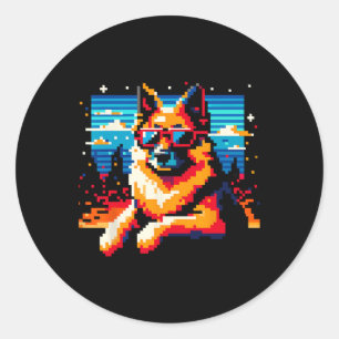 Cool German Shepherd Dog Pixel Art Style Christmas Classic Round Sticker