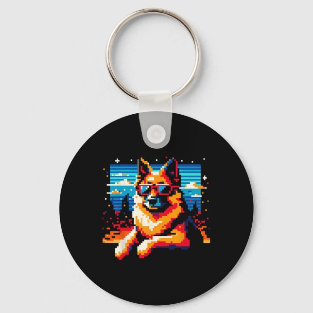 Cool German Shepherd Dog Pixel Art Style Christmas Key Ring (Front)