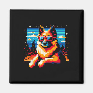 Cool German Shepherd Dog Pixel Art Style Christmas Magnet