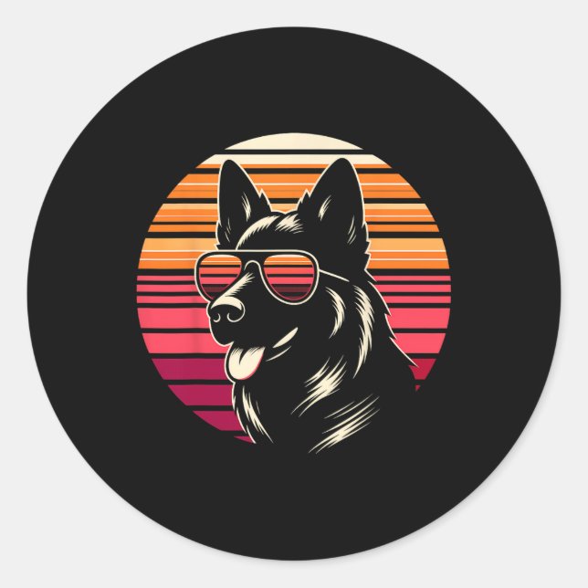 Cool German Shepherd Dog Retro Sunset Art Style Ch Classic Round Sticker (Front)