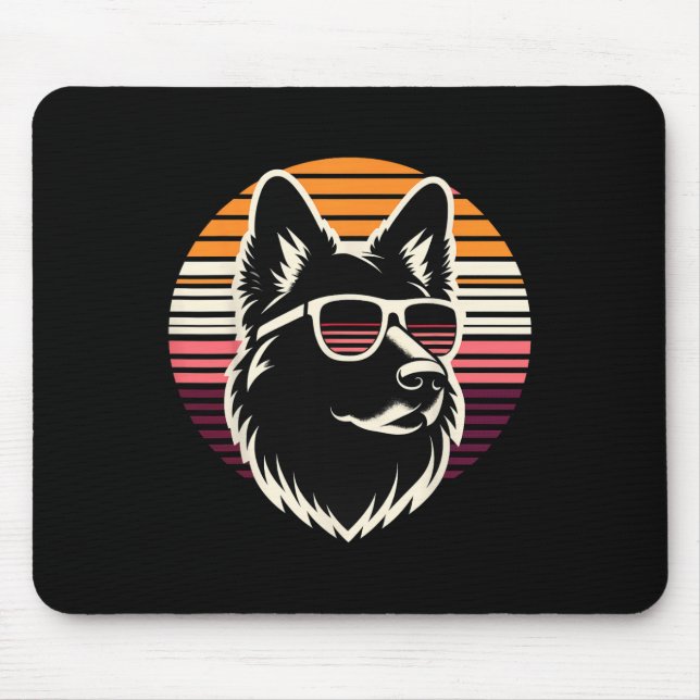 Cool German Shepherd Dog Retro Sunset Art Style Ch Mouse Pad (Front)