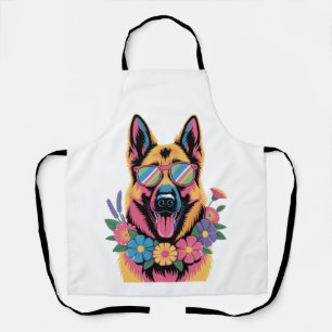 Cool German Shepherd in Neon Shades Apron