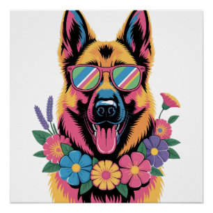 Cool German Shepherd in Neon Shades Poster