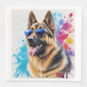 Cool German Shepherd Wearing Sunglasses Splash Art Napkin