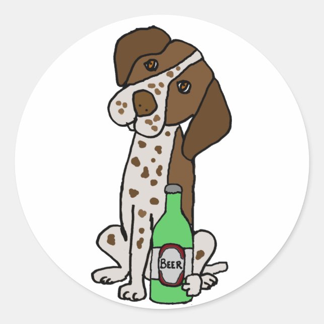 Cool German Short-haired Pointer Dog Drinking Beer Classic Round Sticker (Front)
