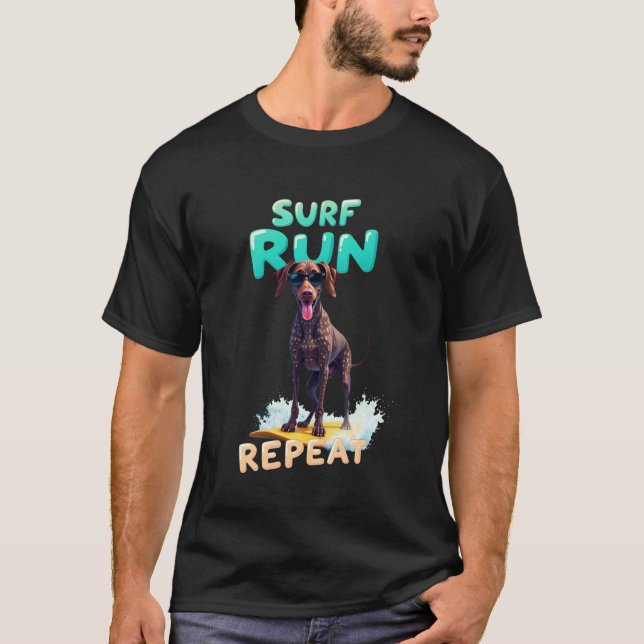 Cool German Shorthaired Pointer Surfing Dog T-Shirt (Front)