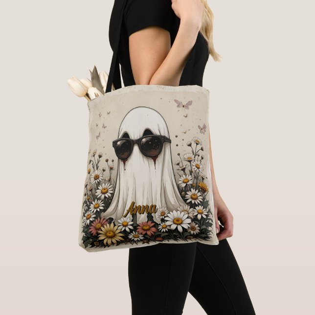 Cool Ghost Halloween Tote Bag (Close Up)