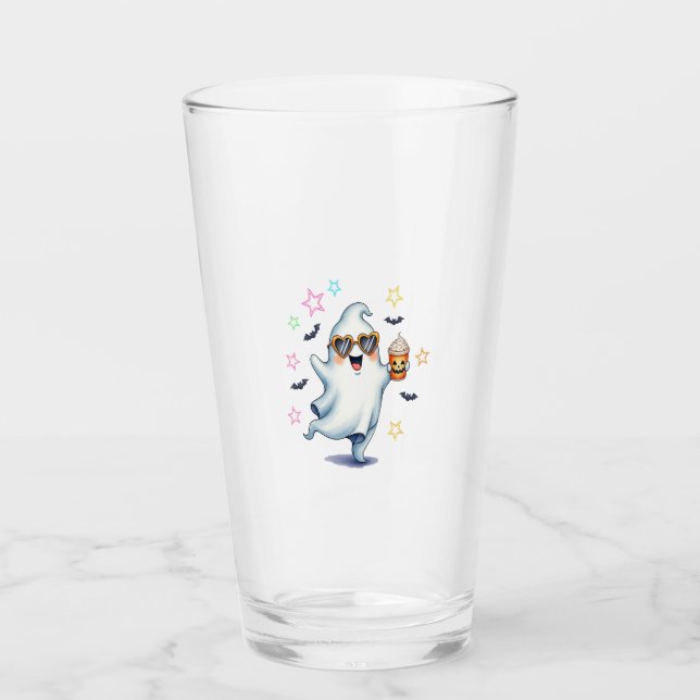 Cool Ghost Halloween Vibes Glass (Front)
